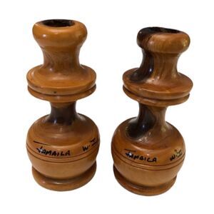 Vintage Hand Turned Wooden Candlesticks Holders Set Of 2 Wood Candle Holder